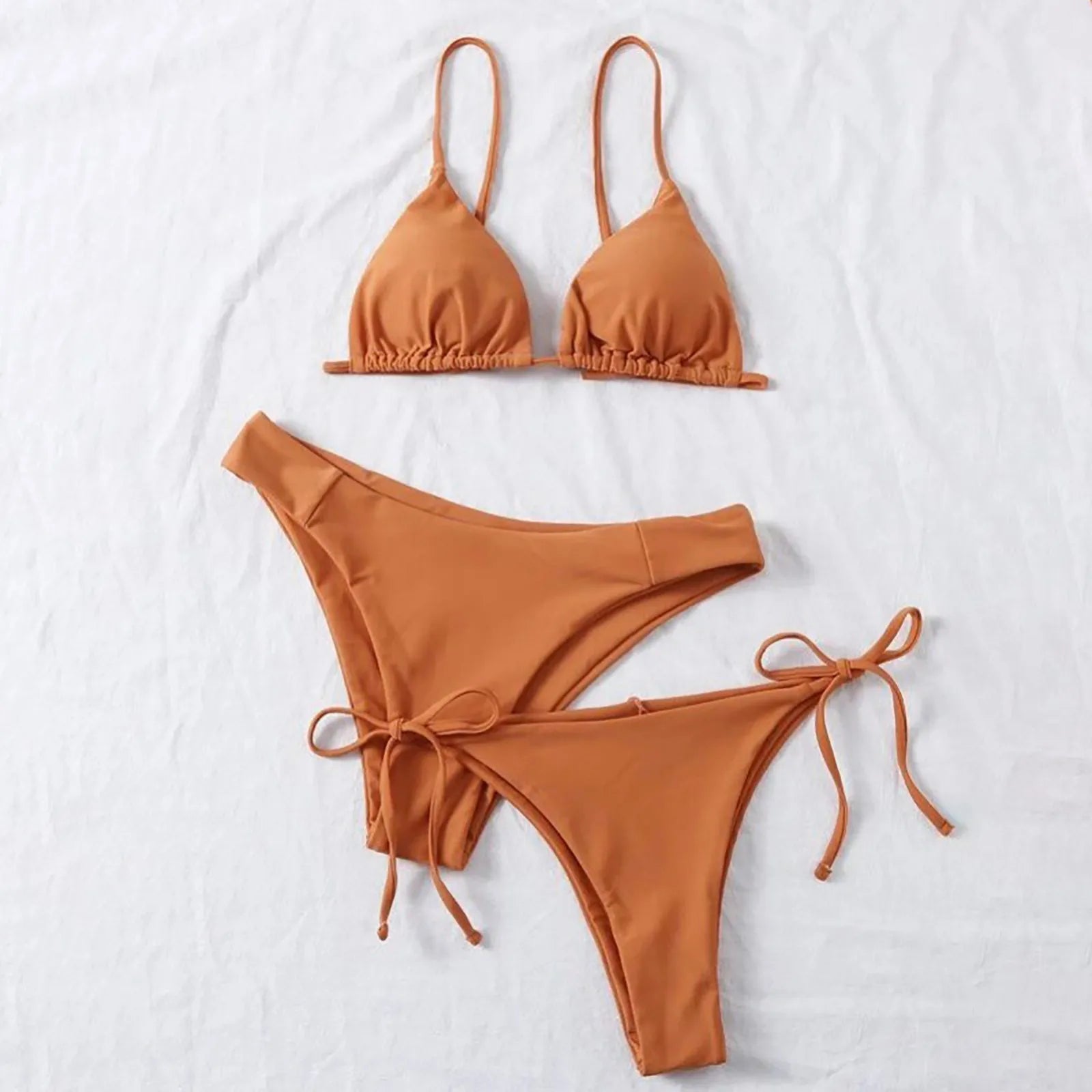 Sexy 3 Pieces Set Swimwear Women Lace Up Micro Bikini Set Female Solid Low Waist Swimsuit Beachwear Bathing Suit