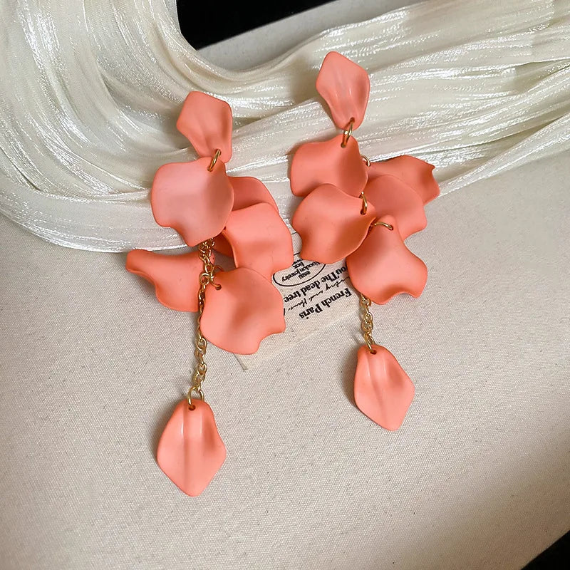 Bohemian Rose Petal Earrings Flower Red Yellow Blue Colors Flower Drop Earrings Long Tassel Earrings Party Wedding Jewelry