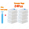 1-24Pcs Reusable Vacuum Storage Sealing Bags with Hand Pump Clear Folding Compressed Space Saving Vacuum Bag for Clothes Travel
