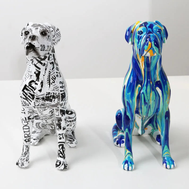 Creative Art Splash Color Painted  Room Color Boxer  Dog Ornaments Decor Home Entrance Wine Cabinet Office Decor Resin Crafts