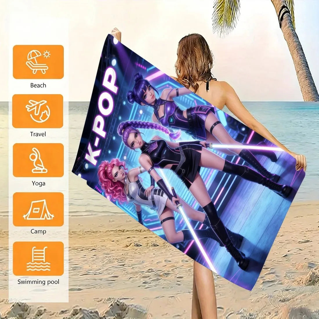 K-Pop Idol Print Large Size Beach Towel Quick Dry Anti-Sand Soft Comfortable Skin Friendly Unisex for Swimming Vacation