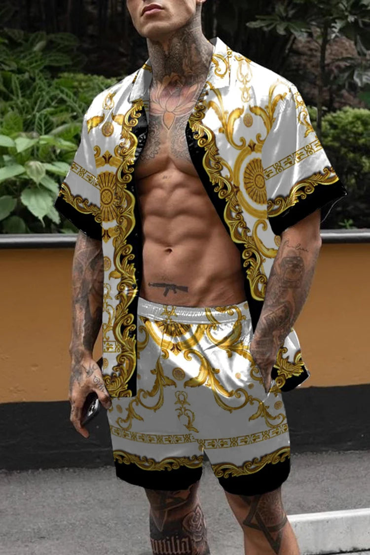 Hawaiian Set Men's Printing Set Short Sleeve Summer Casual Floral Shirt Beach Two Piece Suit Button New Fashion Men's Sets ﻿