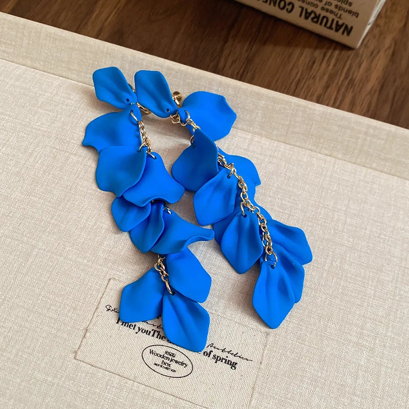 Bohemian Rose Petal Earrings Flower Red Yellow Blue Colors Flower Drop Earrings Long Tassel Earrings Party Wedding Jewelry