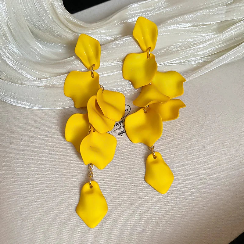 Bohemian Rose Petal Earrings Flower Red Yellow Blue Colors Flower Drop Earrings Long Tassel Earrings Party Wedding Jewelry