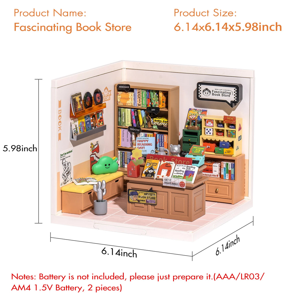 Rolife DIY Miniature House Kit Fascinating Book Store Super Creator Dollhouse 3D Puzzle Model Building Kit with LED Home Decor