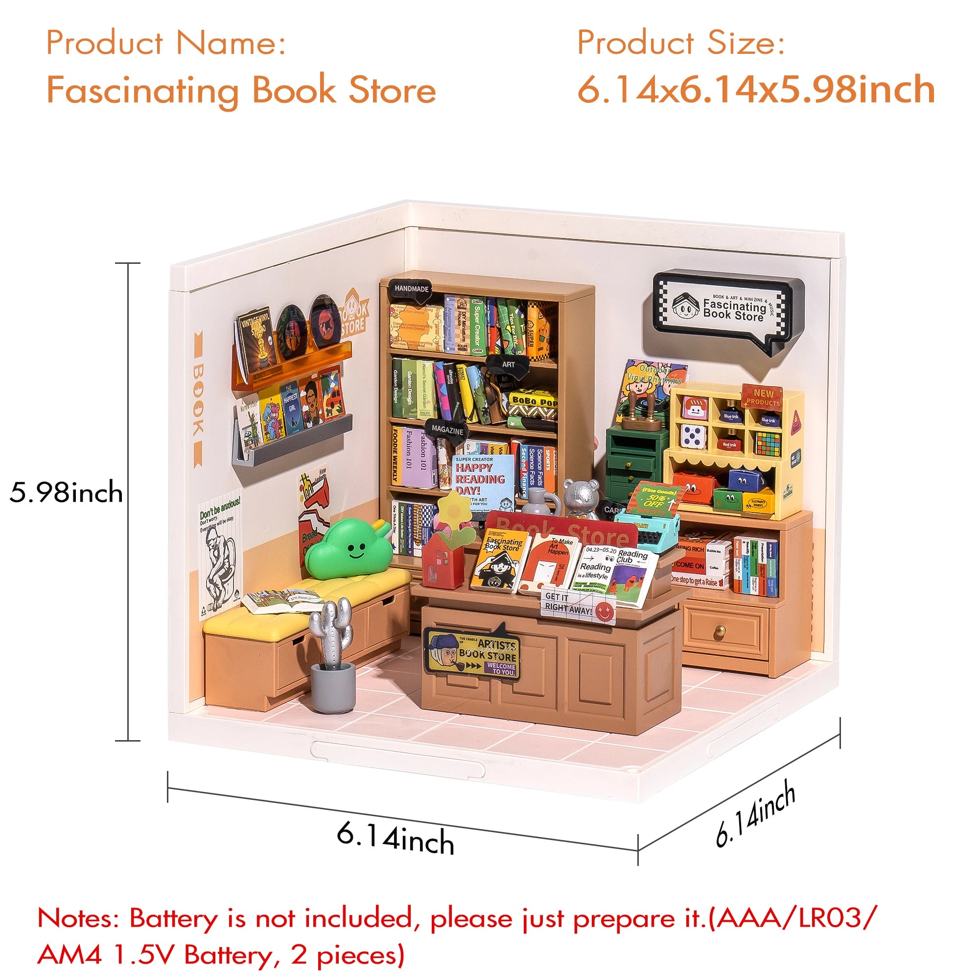 Rolife DIY Miniature House Kit Fascinating Book Store Super Creator Dollhouse 3D Puzzle Model Building Kit with LED Home Decor