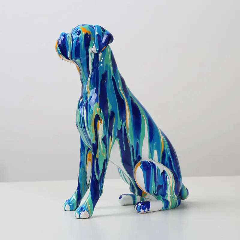 Creative Art Splash Color Painted  Room Color Boxer  Dog Ornaments Decor Home Entrance Wine Cabinet Office Decor Resin Crafts