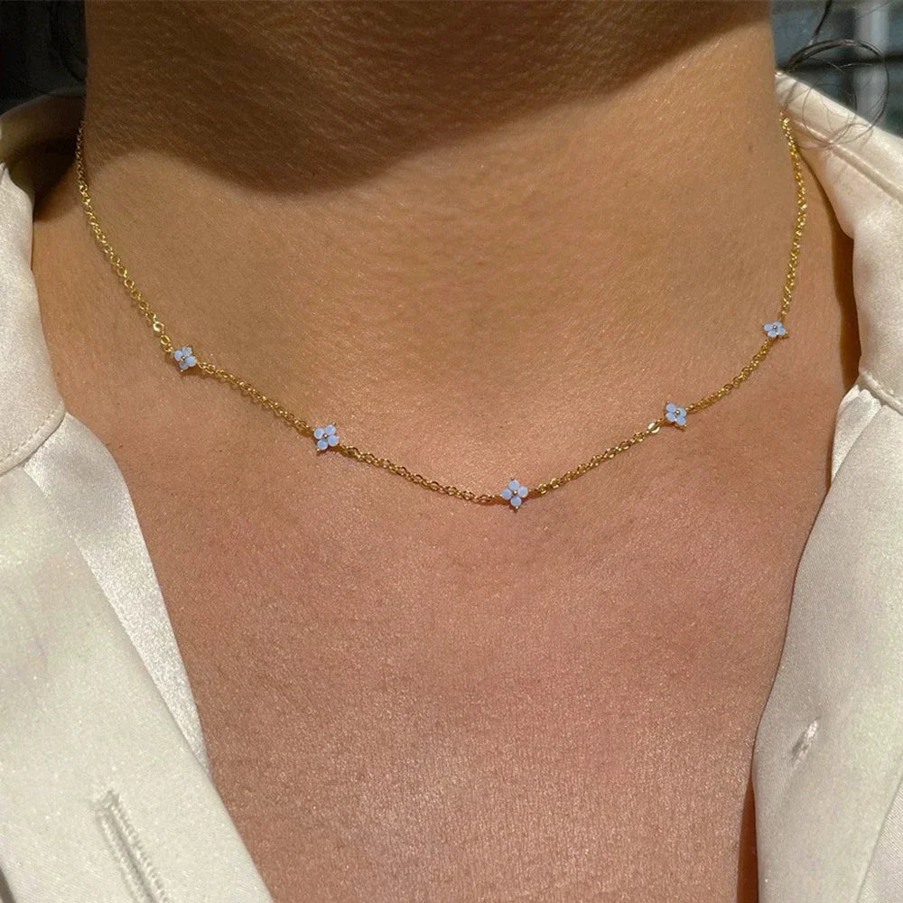 New Stainless Steel Zircon Necklaces for Women 18K Gold Plated Four Leaf Grass Collar Chain Necklace Luxury Jewelry Gift