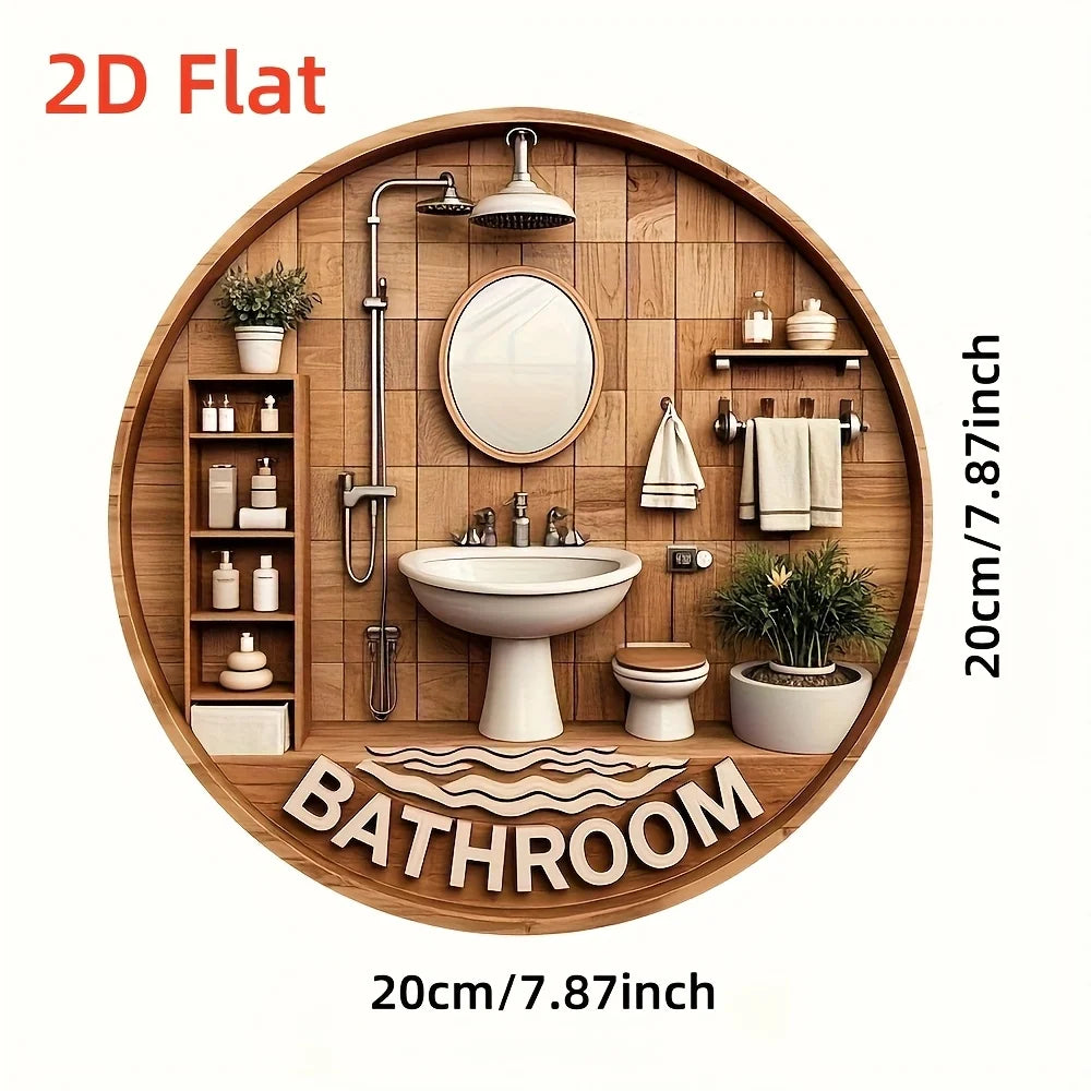 2D Flat, 2D Flat Classic Round Wooden Wall Hanging Decor, Manufactured Wood, Style Retro, No Electricity Required, Suitable for