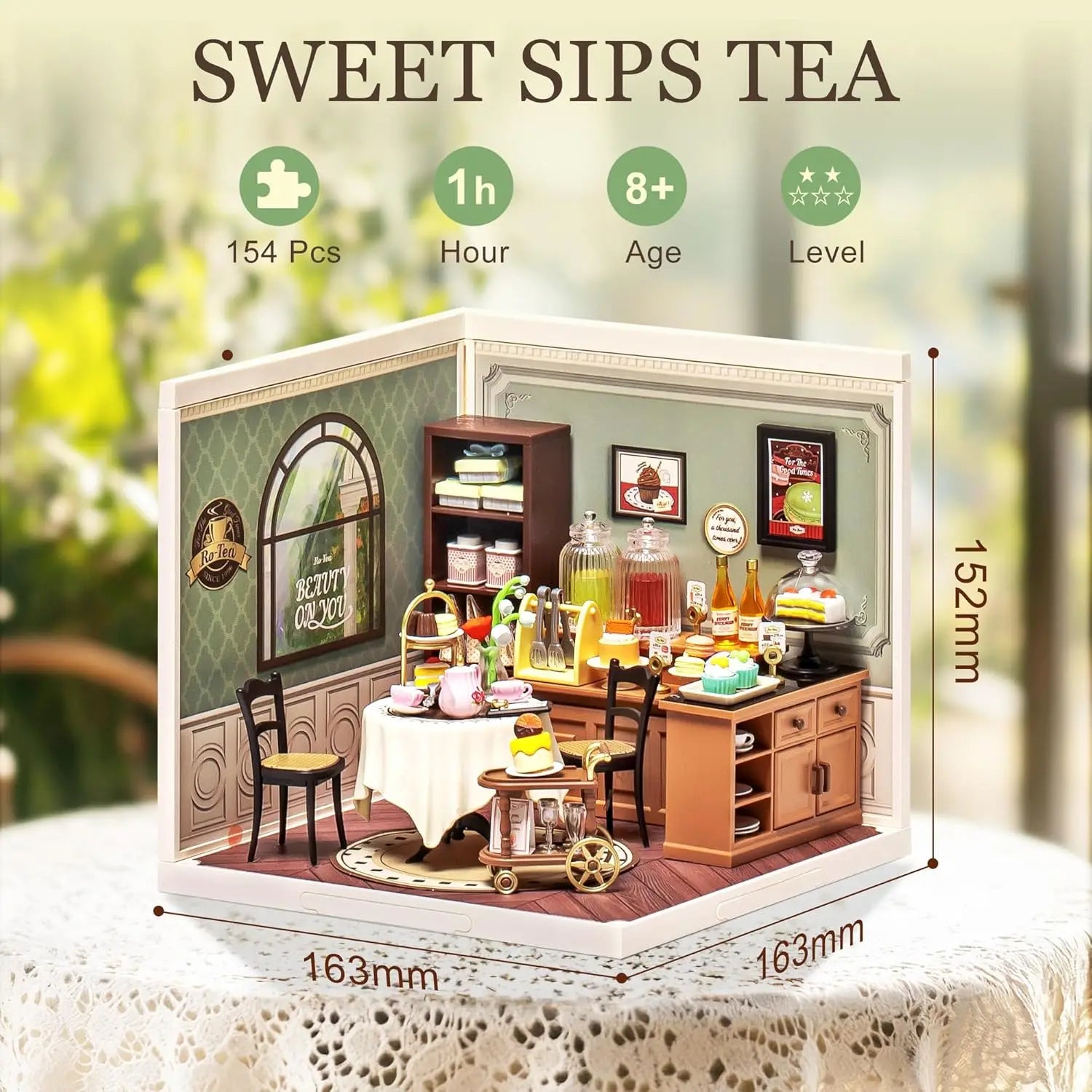 Rolife DIY Miniature House Kit Sweet Sips Tea Super Creator Dollhouse 3D Puzzle Model Building Kit with LED Light for Home Decor