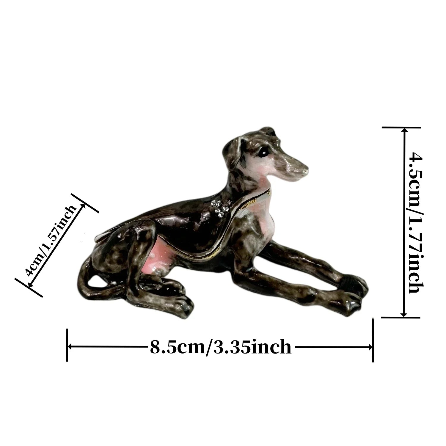 3.35in GREYHOUND Alloy Jewelry Box Craft Enamel Color Jewelry Box Inlaid with Diamonds Pet Dog Decoration Gift Decoration Decor