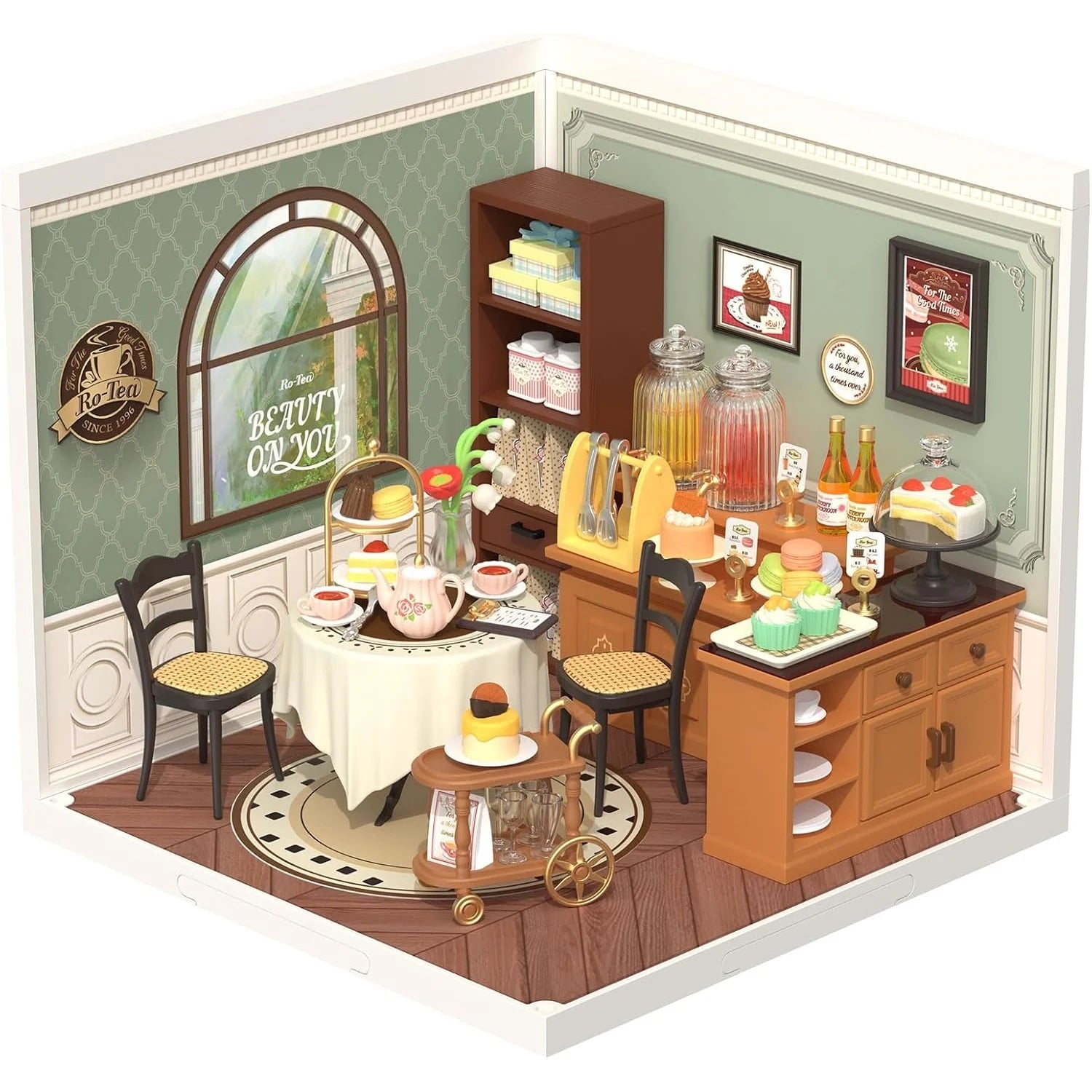 Rolife DIY Miniature House Kit Sweet Sips Tea Super Creator Dollhouse 3D Puzzle Model Building Kit with LED Light for Home Decor