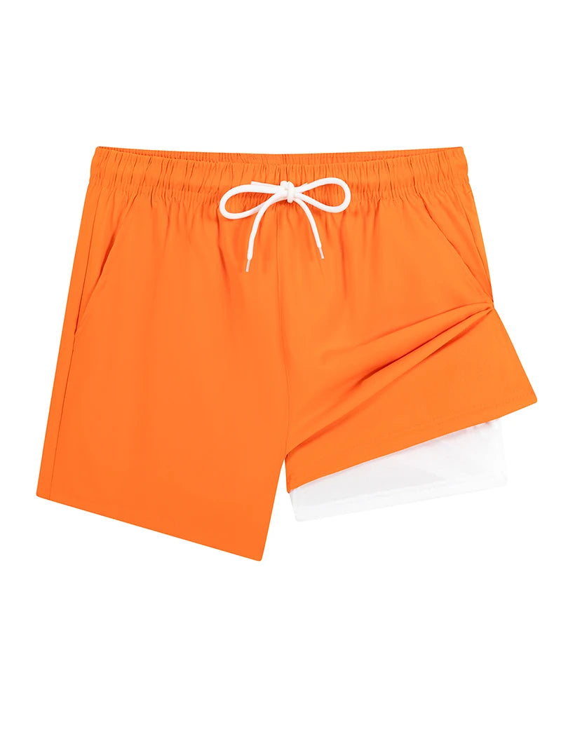 Mens Swim Trunks with Compression Liner Phone Pocket Summer Quick Dry Board Shorts Beach Shorts Swimwear Swimsuit Bathing Suits