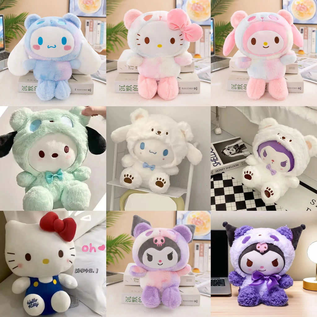 25CM Kawaii Sanrio Plush Hello Kitty Cinnamonroll Kuromi Pochacco Stuffed Plush Doll Cartoon Cute Toys Children Birthday Gifts