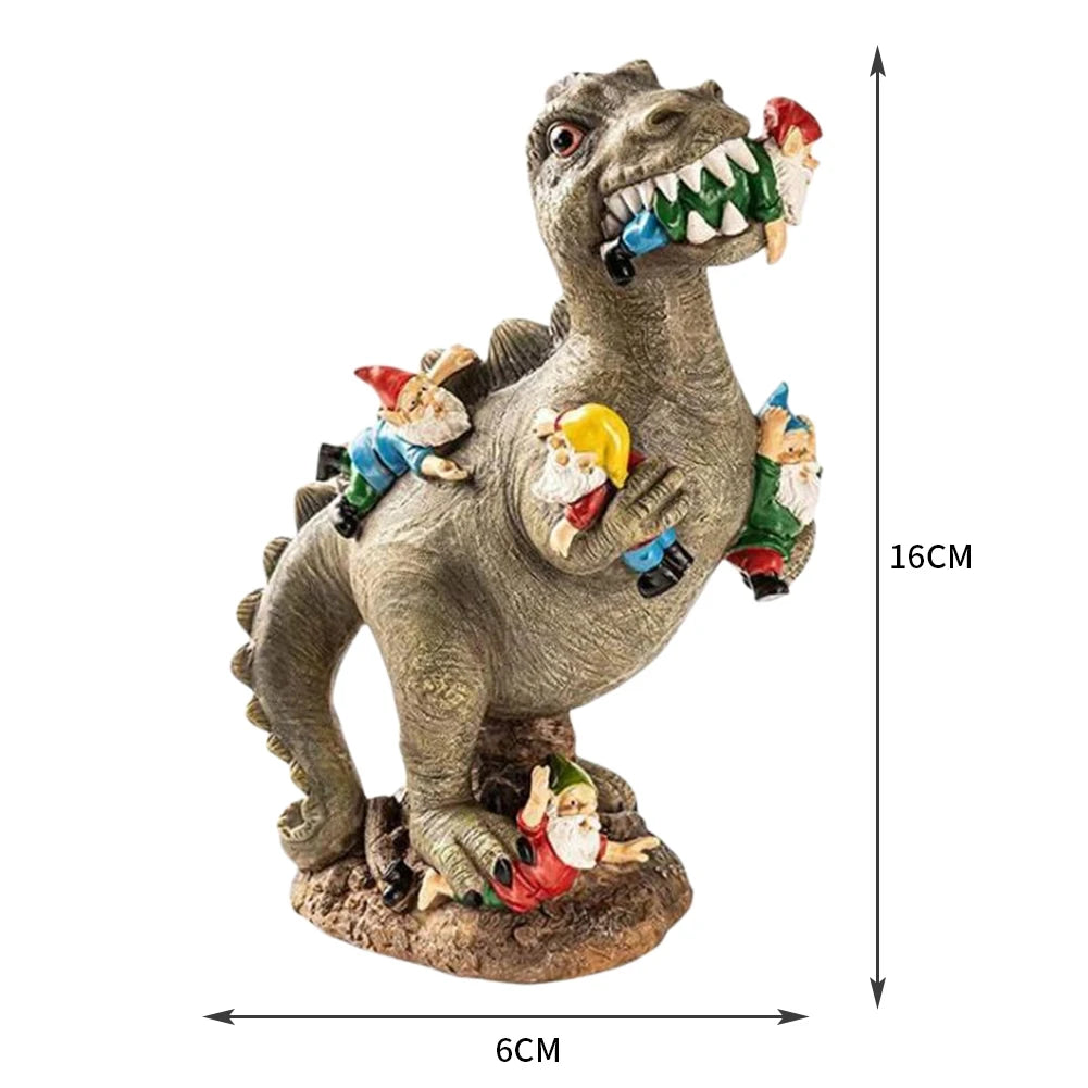 Dinosaur Eating Gnomes Ornaments Handicraft Resin Dinosaur Dwarf Figurine Weatherproof Creative Funny Cute  Outdoor Decor