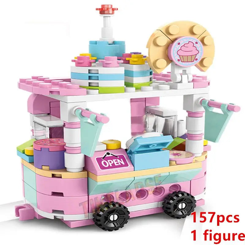 DIY Architecture Ice Cream Car Store Street View Food Building Blocks Kit Girls Bricks Classic Movie Model Kid Toys For Children