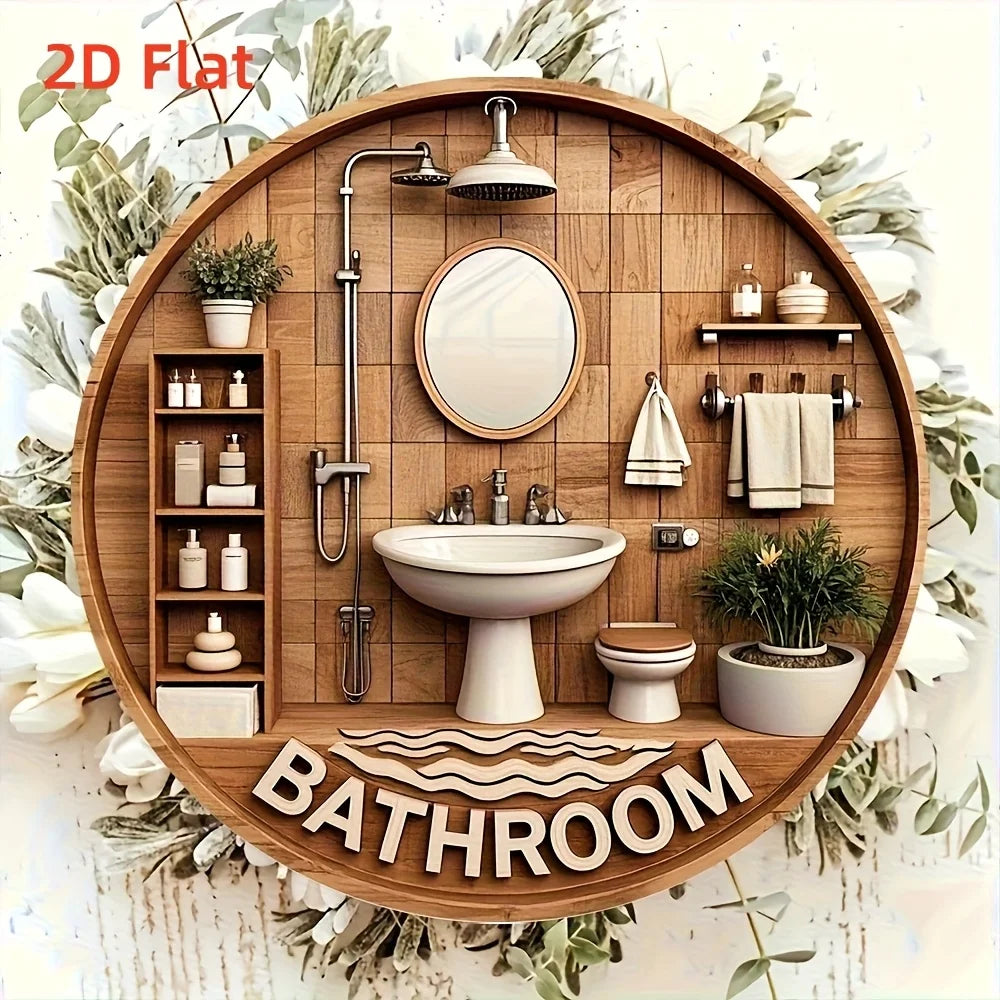 2D Flat, 2D Flat Classic Round Wooden Wall Hanging Decor, Manufactured Wood, Style Retro, No Electricity Required, Suitable for