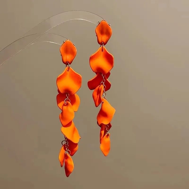 Bohemian Rose Petal Earrings Flower Red Yellow Blue Colors Flower Drop Earrings Long Tassel Earrings Party Wedding Jewelry