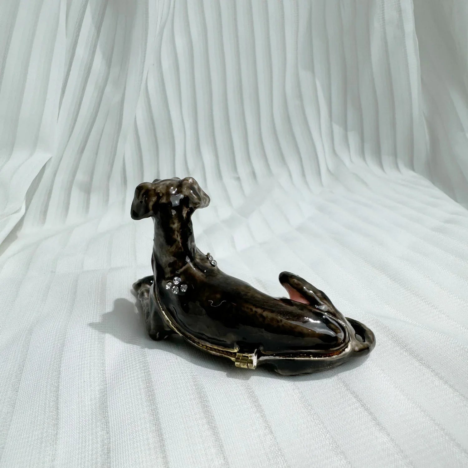 3.35in GREYHOUND Alloy Jewelry Box Craft Enamel Color Jewelry Box Inlaid with Diamonds Pet Dog Decoration Gift Decoration Decor