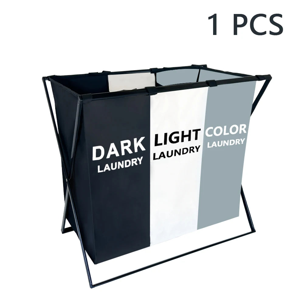 3 Sections Divided Laundry Basket Large Laundry Hamper Foldable Washing Bin Dirty Cloth Storage Bag Home Storage