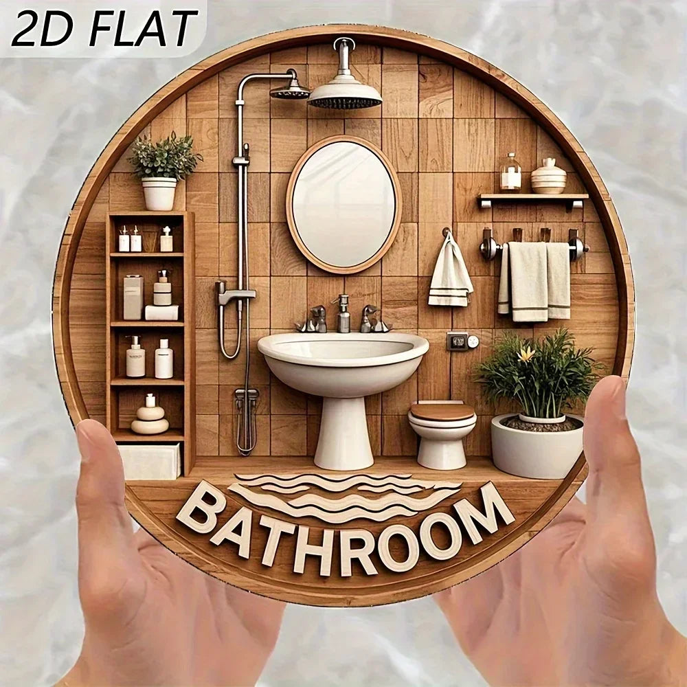 2D Flat, 2D Flat Classic Round Wooden Wall Hanging Decor, Manufactured Wood, Style Retro, No Electricity Required, Suitable for
