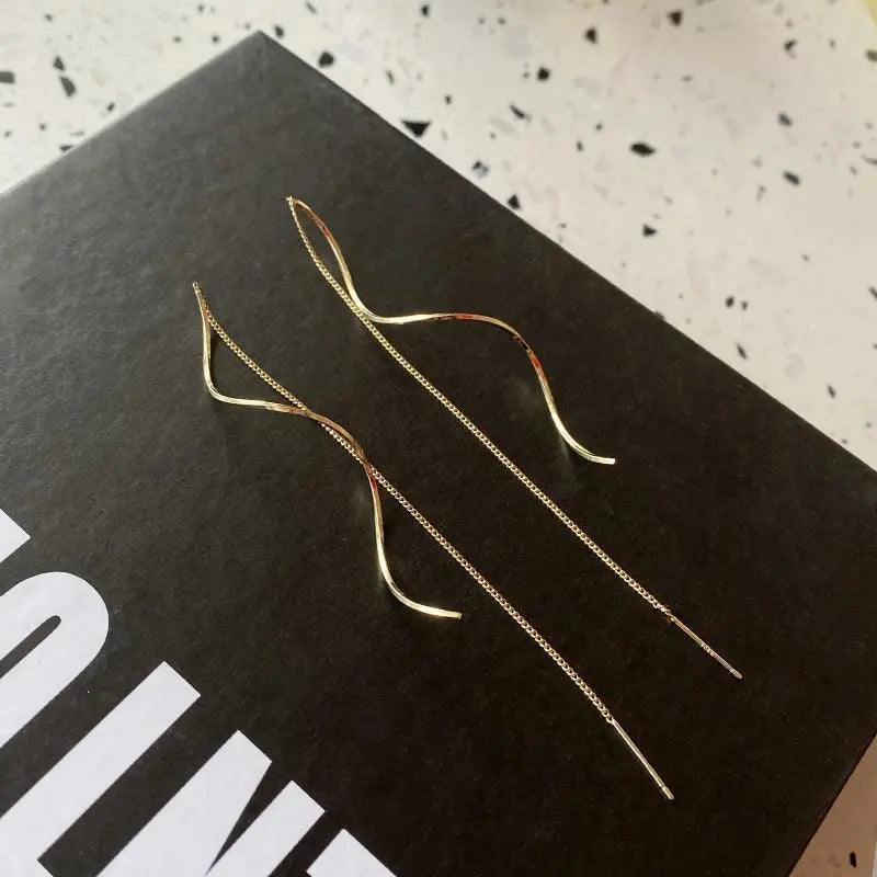 Simple wave long exquisite ear line earrings for women, trendy spiral tassel temperament earrings for women, earrings for women