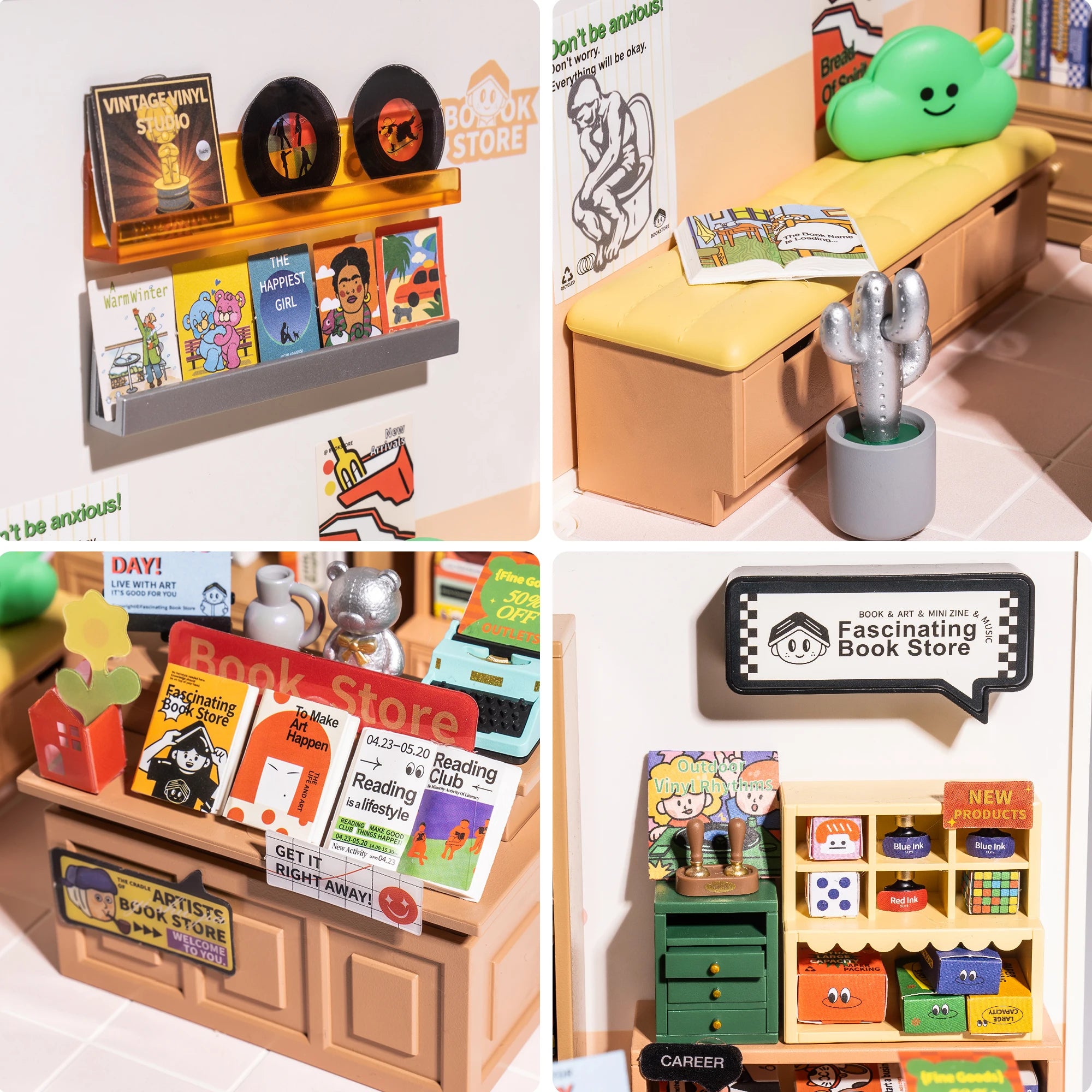 Rolife DIY Miniature House Kit Fascinating Book Store Super Creator Dollhouse 3D Puzzle Model Building Kit with LED Home Decor