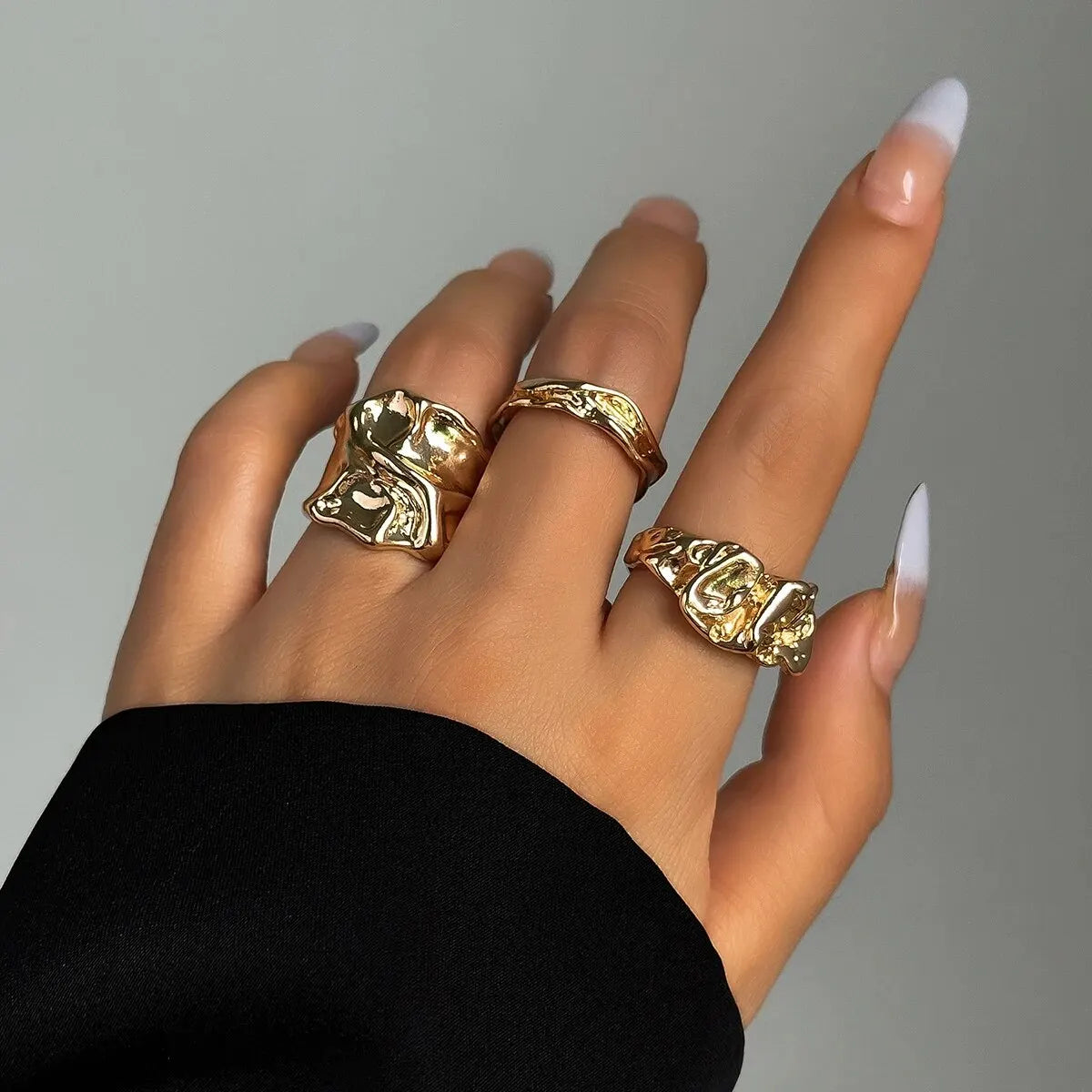 Punk 3pcs/set Chunky Irregular Cuff Rings for Women Geometric Adjustable Open Finger Nail Rings Fashion Statement Jewelry Girls