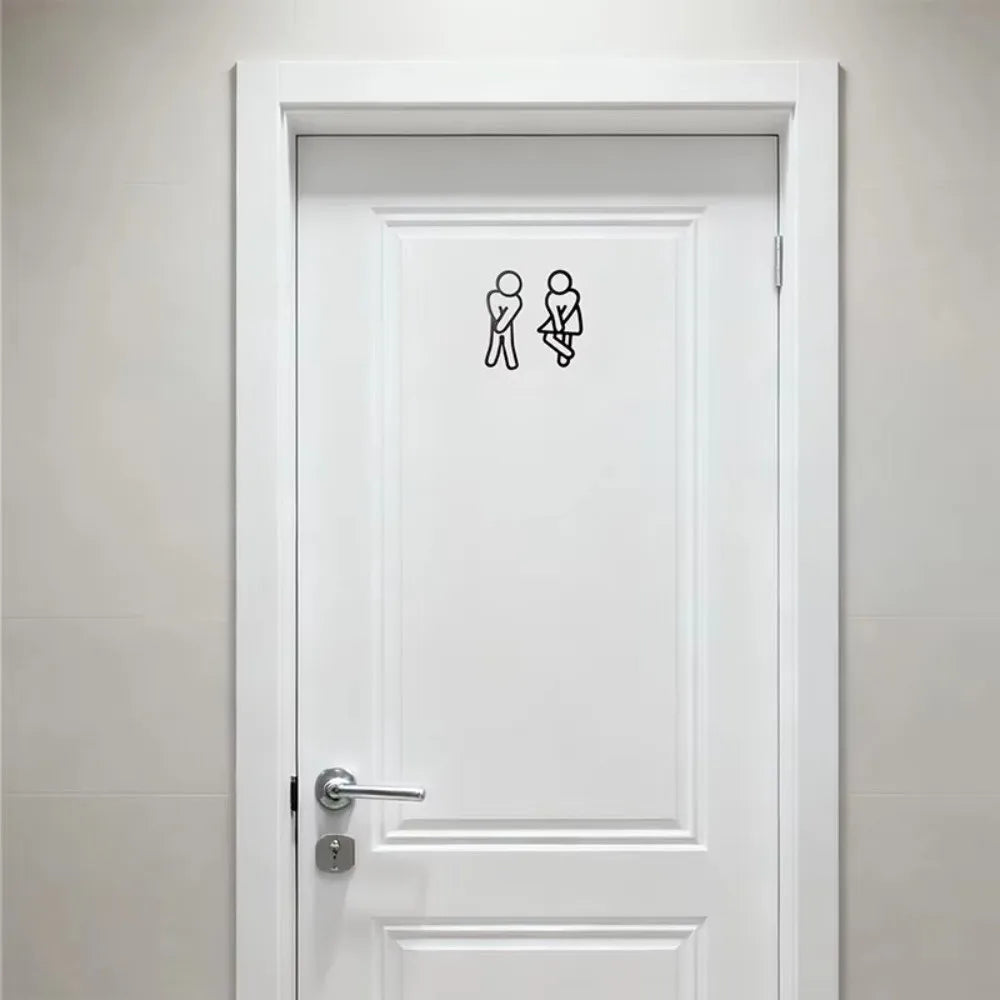 Restroom Signs 2D Flat WC Door Signs Funny 12cm Toilet Signage Wooden Decorative Gender Signs Guest Toilet