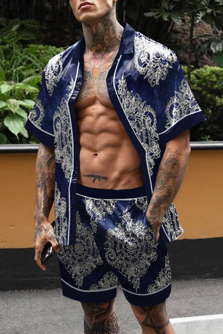 Hawaiian Set Men's Printing Set Short Sleeve Summer Casual Floral Shirt Beach Two Piece Suit Button New Fashion Men's Sets ﻿