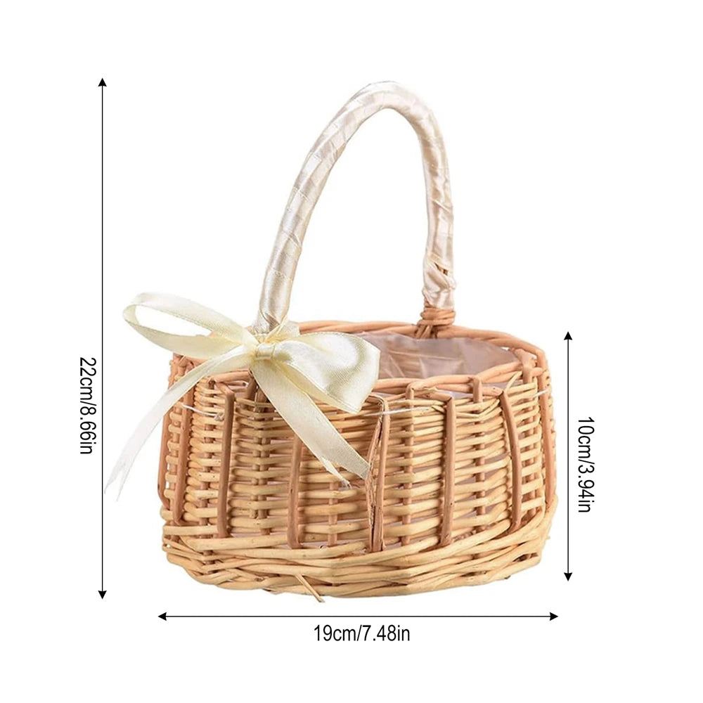 Boho Flower Girls Basket Wedding Flower Girl Baskets with Handle Wicker Picnic Basket Handmade Rattan Flower Basket Home Decor