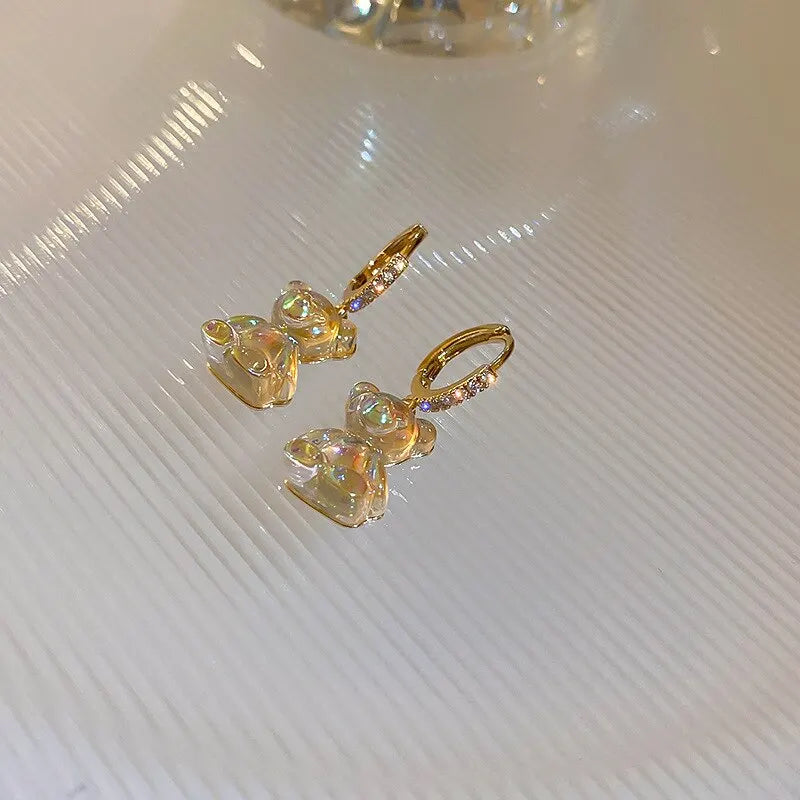 Cute Bear Earrings For Women Shiny Zircon Earrings 2023 New Trendy Golden Copper Drop Earring Party Wedding Jewelry Girls Gifts