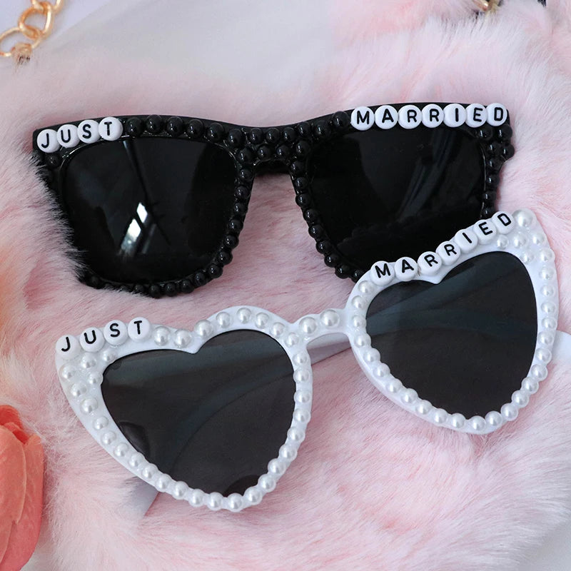 Pearl Just married sunglasses husband Wife bridal shower Newlywed couple bride groom Mr Mrs pool beach wedding Honeymoon gift