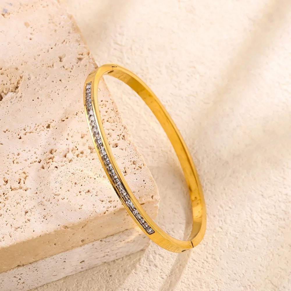 Titanium Steel Stacked Bracelet Couple's Shiny Zircon Inlaid Stainless Steel Bangles Gold Color Female Jewelry Gift