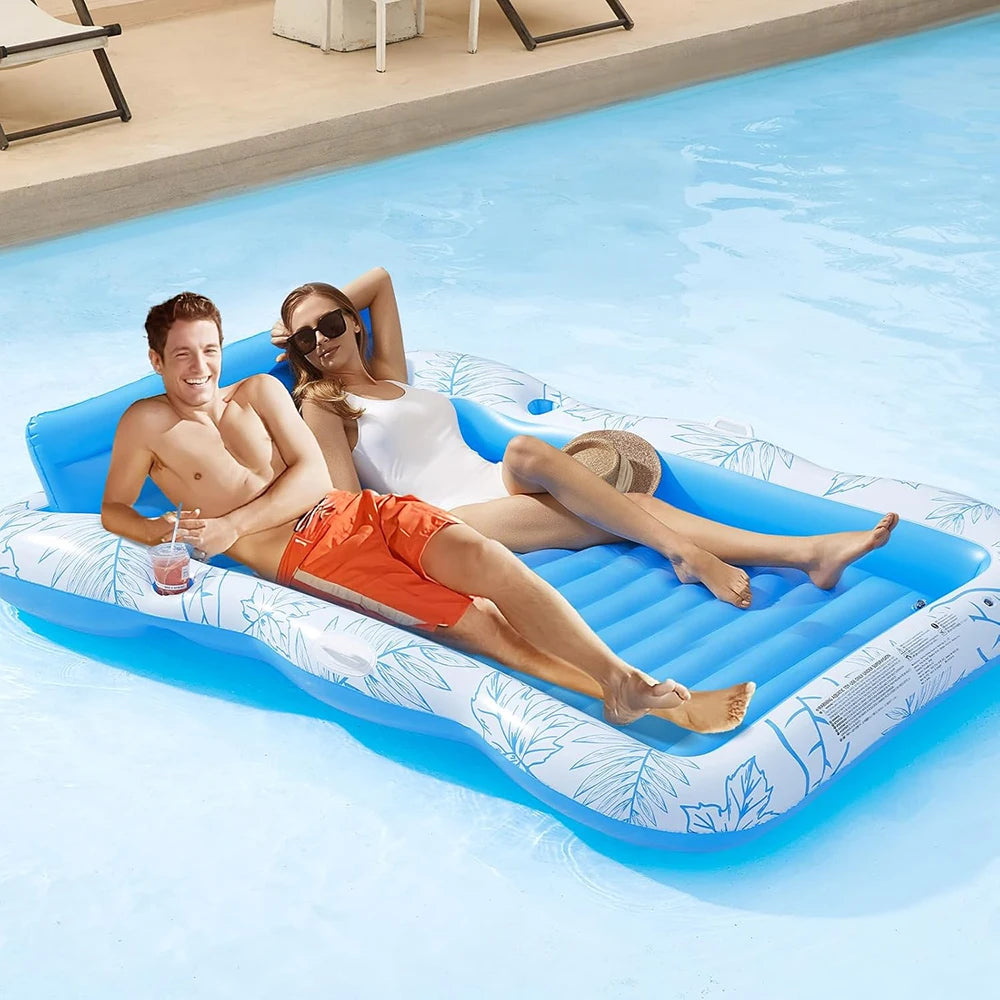 Inflatable Tanning Swimming Pool Lounge Chair, Large Beach Daylight Bath Floating Raft Daylight Bath Lounge Floating Bathtub with Drink Holder - Water Floating Swimming Mattress