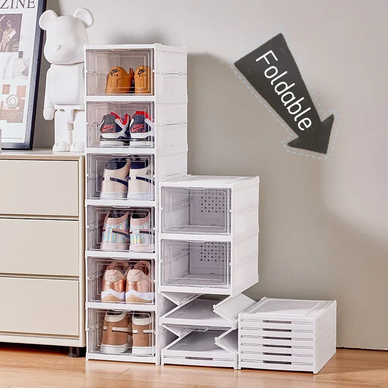 6 Layers Shoes Box Foldable Transparent Sneaker Shoe Storage Organizers Box Stackable Dustproof High-top Cabinet Shoe Rack Shelf