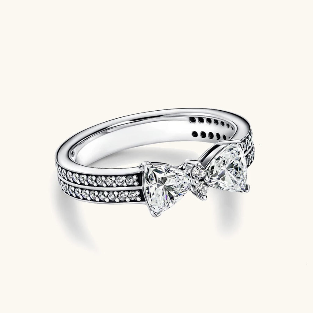 1Pc 925 sterling silver fashion high-end exquisite luxury diamond ring, Bow set with diamond ring, wedding ring, eng