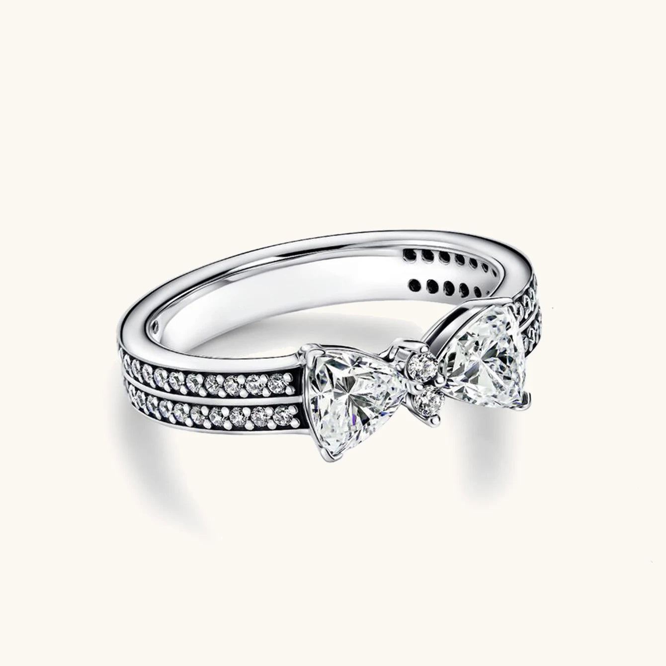 1Pc 925 sterling silver fashion high-end exquisite luxury diamond ring, Bow set with diamond ring, wedding ring, eng
