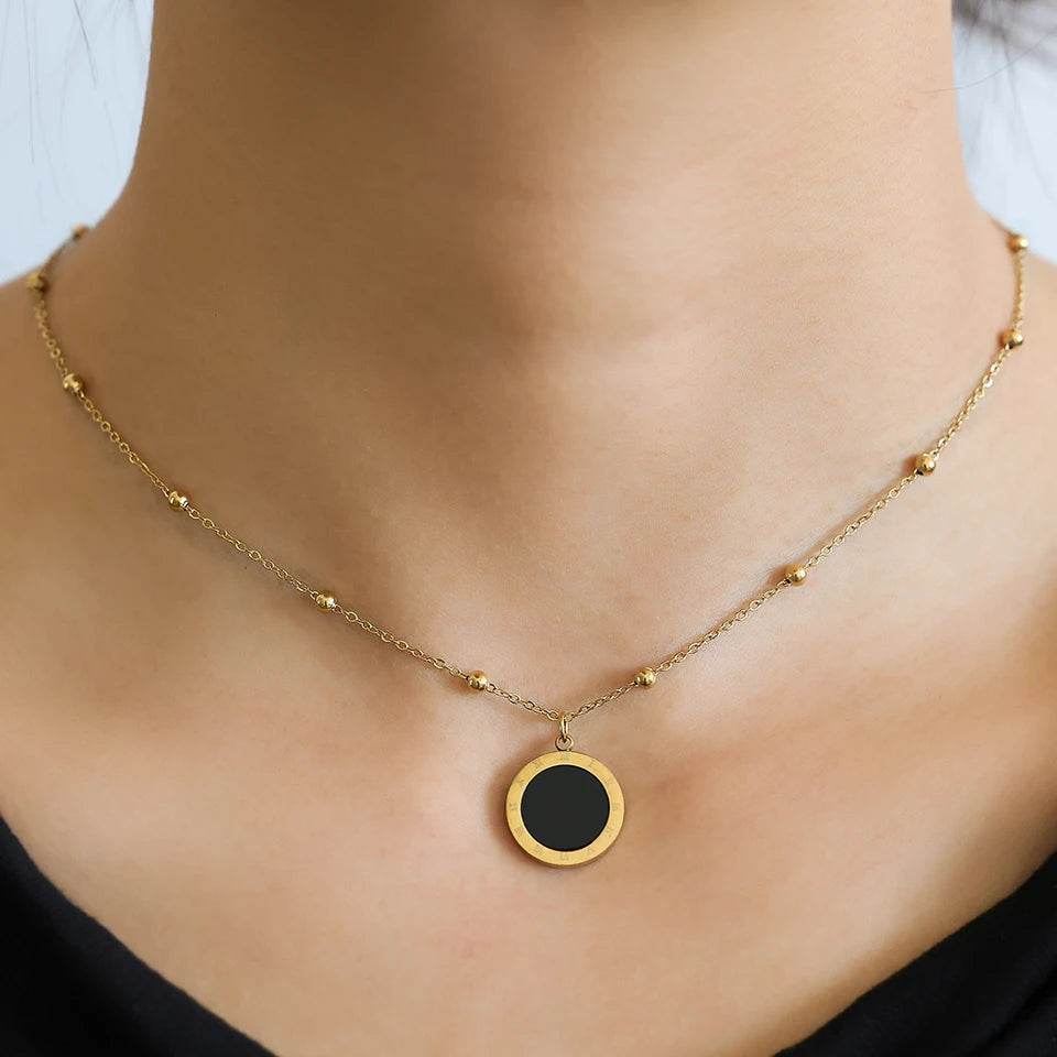 Fashion Roman Digital Wafer Pendant Necklace Stainless Steel Party Jewelry for Women Sexy Choker