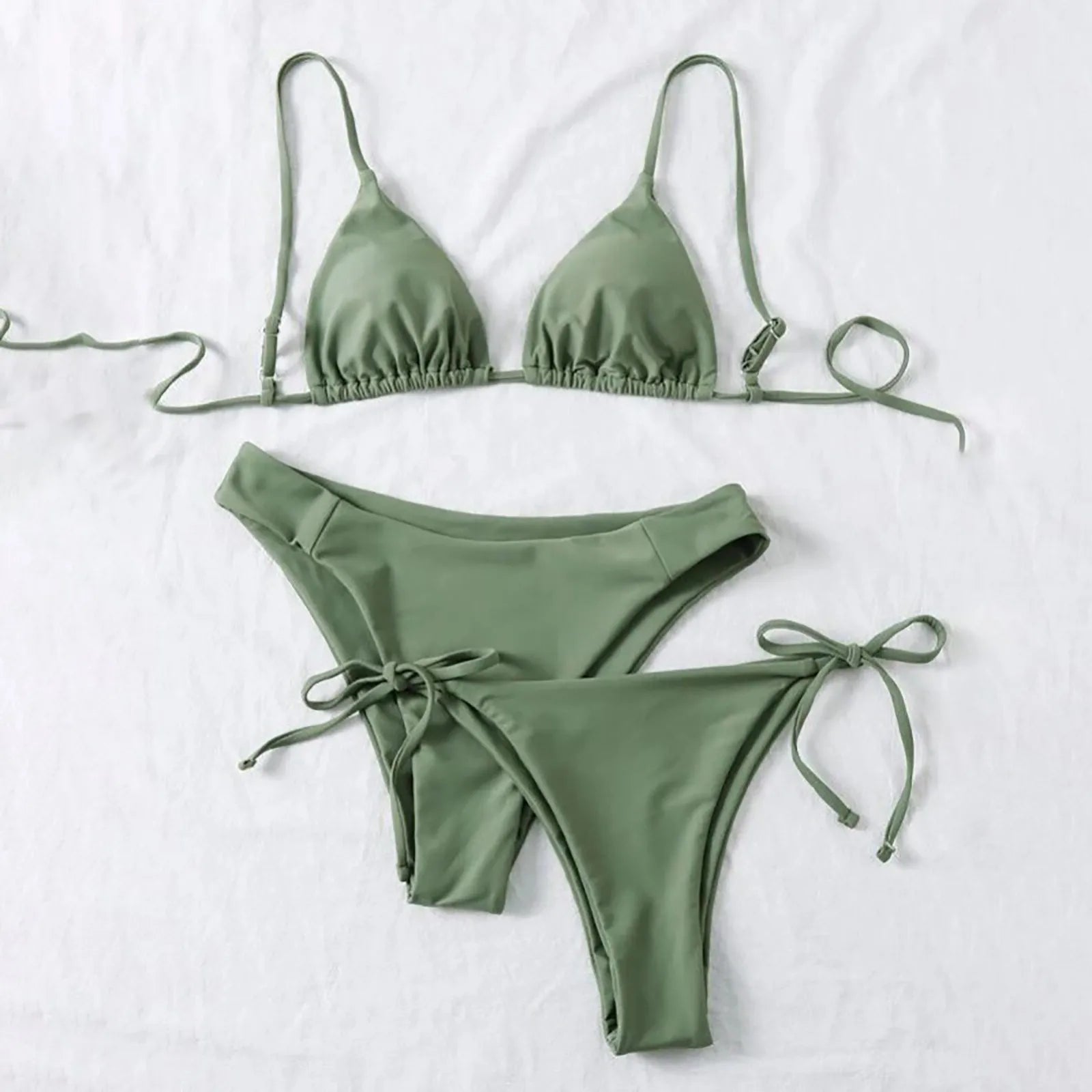 Sexy 3 Pieces Set Swimwear Women Lace Up Micro Bikini Set Female Solid Low Waist Swimsuit Beachwear Bathing Suit