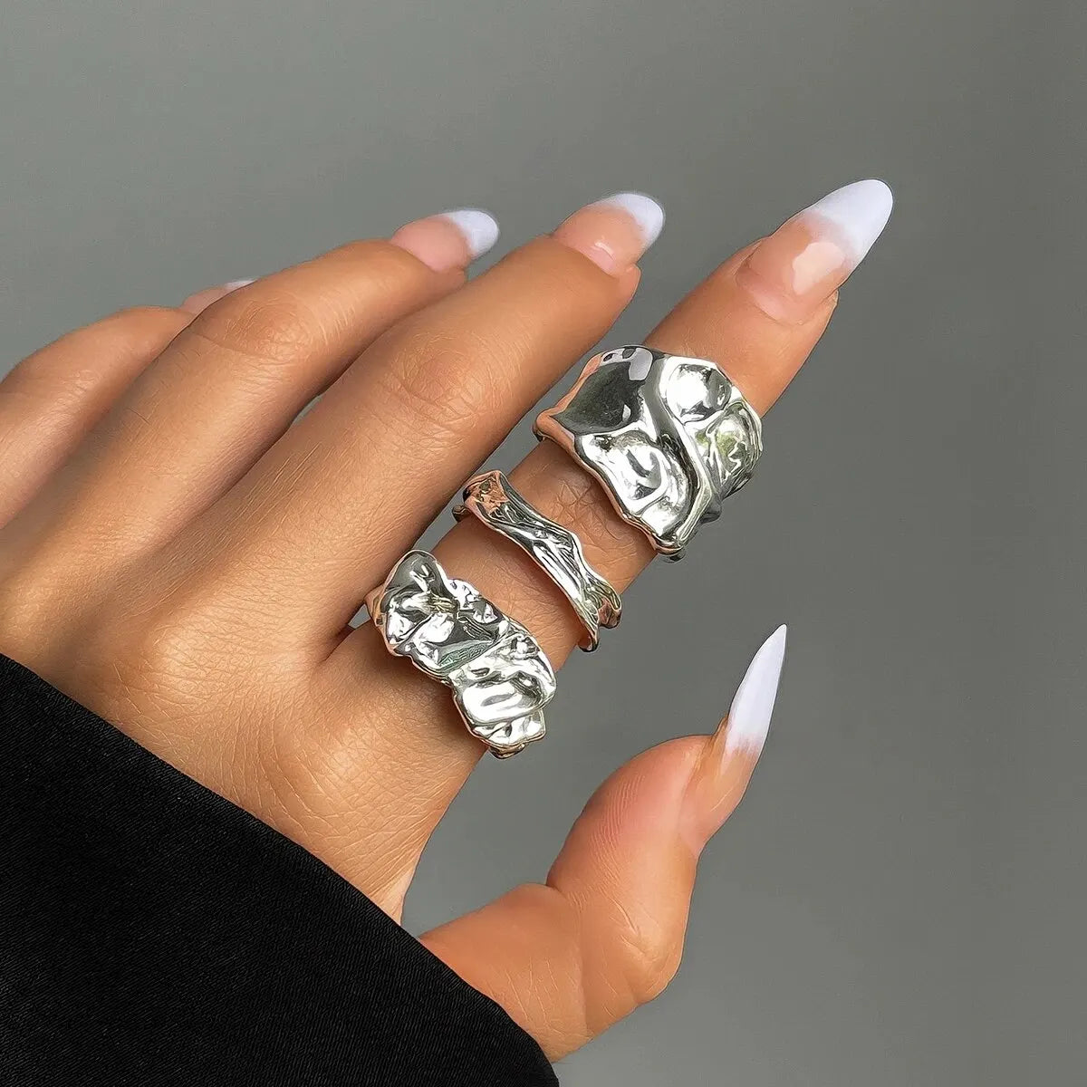Punk 3pcs/set Chunky Irregular Cuff Rings for Women Geometric Adjustable Open Finger Nail Rings Fashion Statement Jewelry Girls