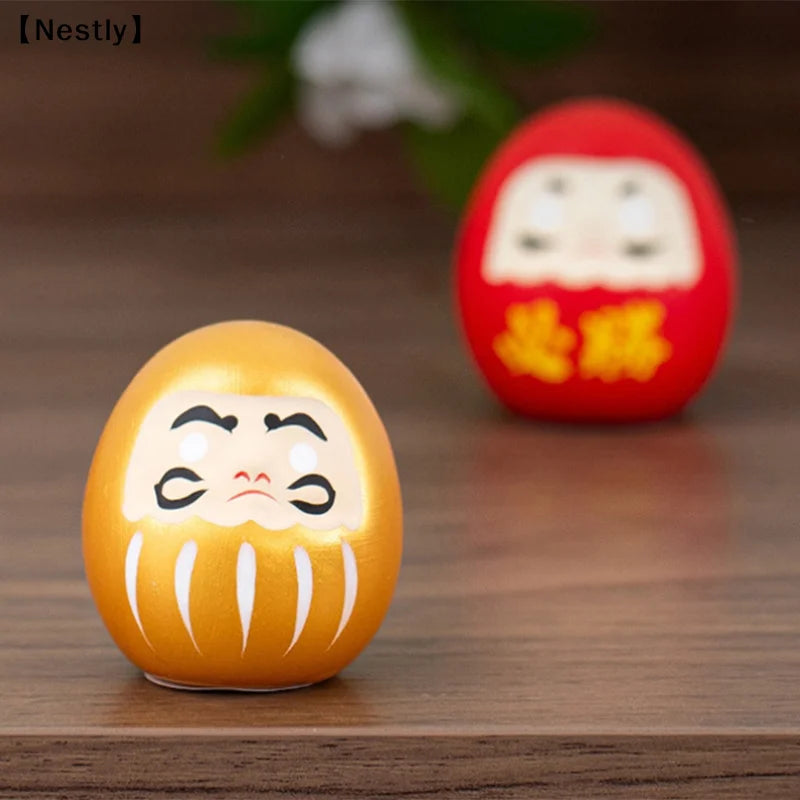 Ceramic Daruma Doll Crafts Inspired Wealth Prosperity Decor Lucky Charm Fortune Ornament Landscape Home Desk Decor〔Nest〕