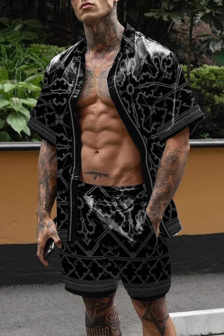 Hawaiian Set Men's Printing Set Short Sleeve Summer Casual Floral Shirt Beach Two Piece Suit Button New Fashion Men's Sets ﻿