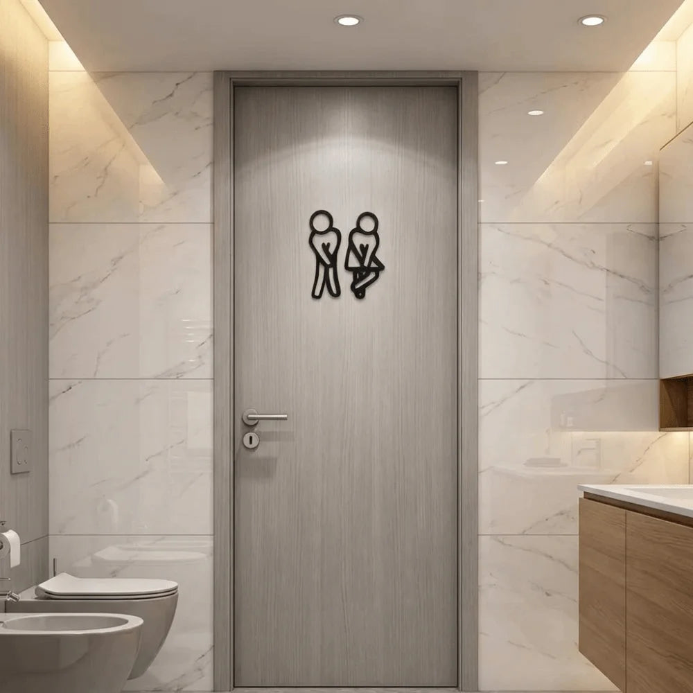 Restroom Signs 2D Flat WC Door Signs Funny 12cm Toilet Signage Wooden Decorative Gender Signs Guest Toilet