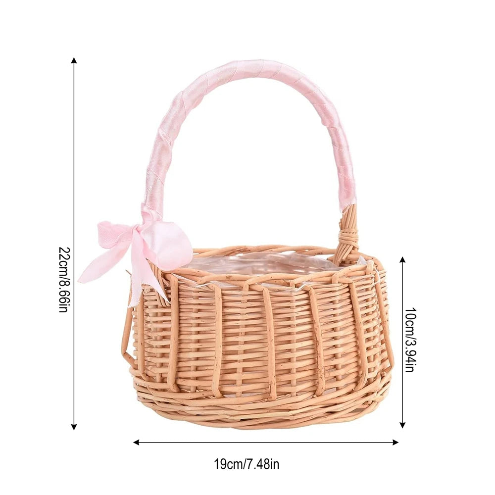 Boho Flower Girls Basket Wedding Flower Girl Baskets with Handle Wicker Picnic Basket Handmade Rattan Flower Basket Home Decor
