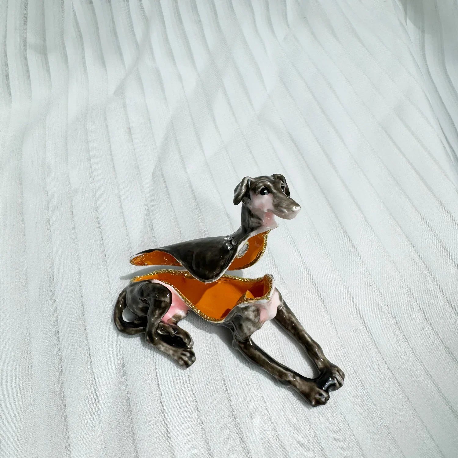 3.35in GREYHOUND Alloy Jewelry Box Craft Enamel Color Jewelry Box Inlaid with Diamonds Pet Dog Decoration Gift Decoration Decor