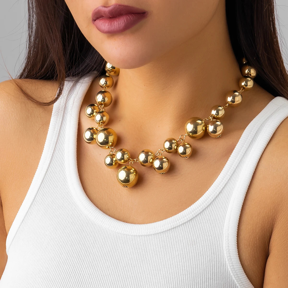 Exaggerated Acrylic CCB Big Ball Bead Chain Necklace for Women Wed Vintage Chunky Clavicle Choker Grunge Jewelry Steampunk Men