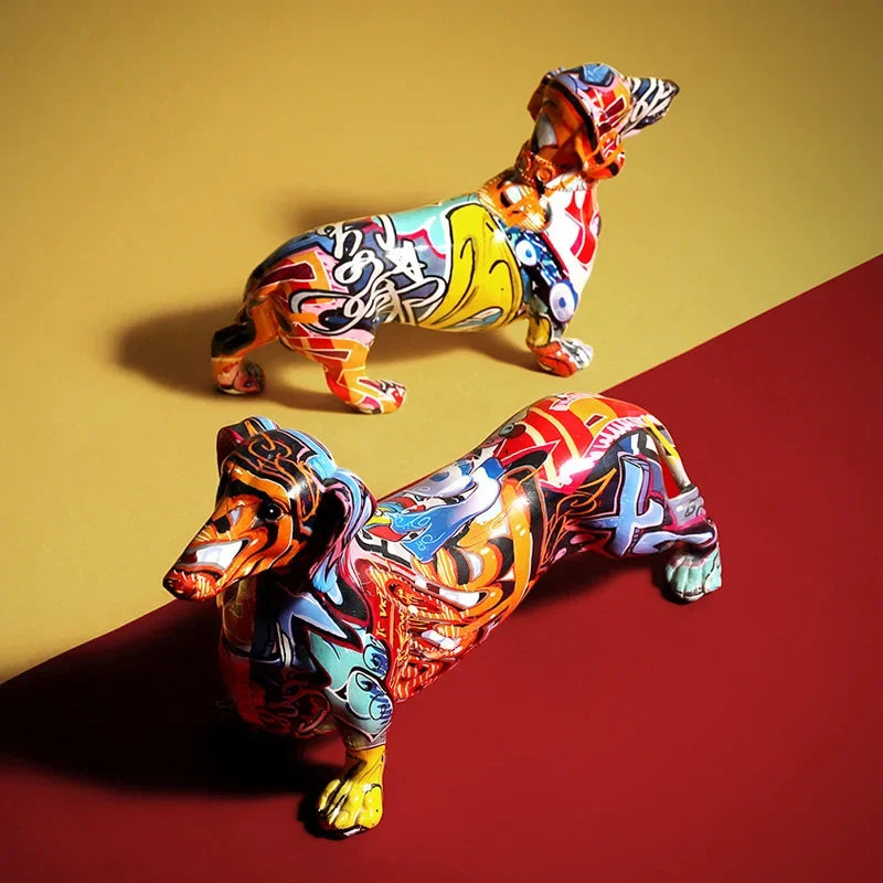 Creative  Home Modern Painted Colorful Dachshund Dog Decoration Wine Cabinet Office Decor Desktop  Crafts