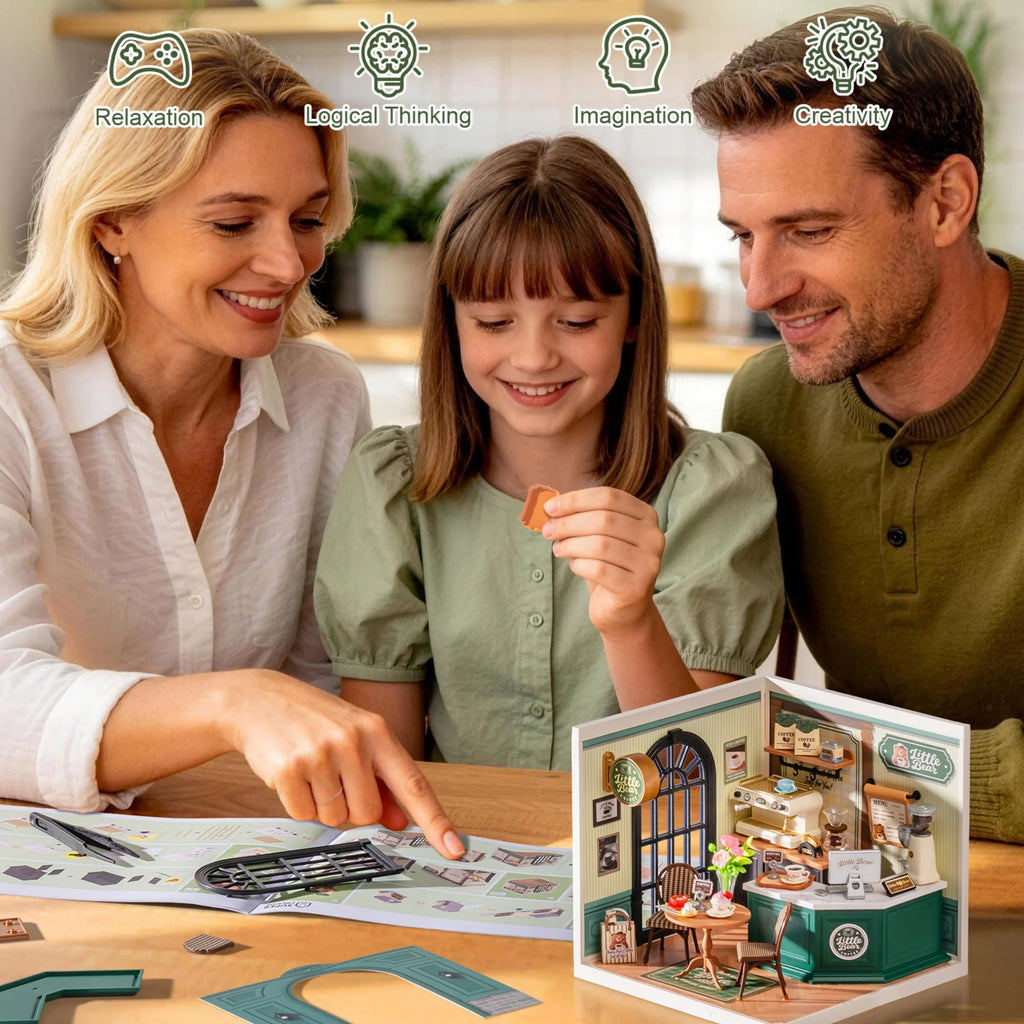 Rolife DIY Miniature House Kit Super Creator Serious Perfect Romance Café Dollhouse 3D Puzzle Model Building Kit Home Desk Decor