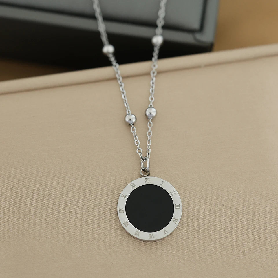 Fashion Roman Digital Wafer Pendant Necklace Stainless Steel Party Jewelry for Women Sexy Choker